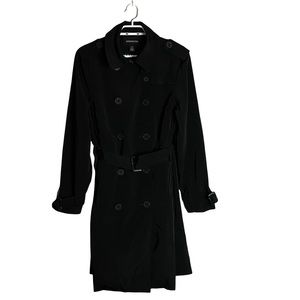 London Fog Women's Classic Black Double Breasted Belted Coat